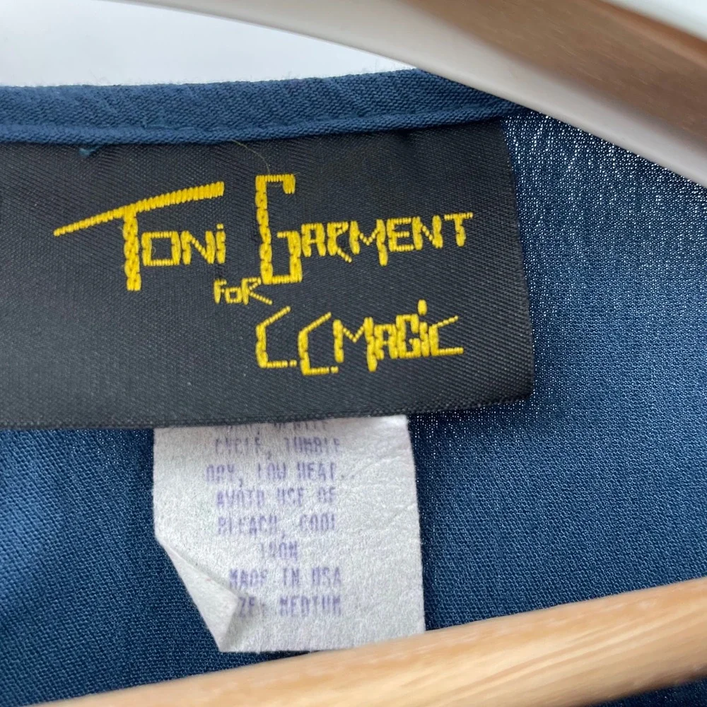 Toni Garment CC Magic Vintage Blouse M Slate Blue Short Sleeve Shirt Keyhole - Picture 5 of 8